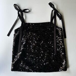 ARMANI EXCHANGE Black Sequin Tie Shoulder Top Size Medium NWT
